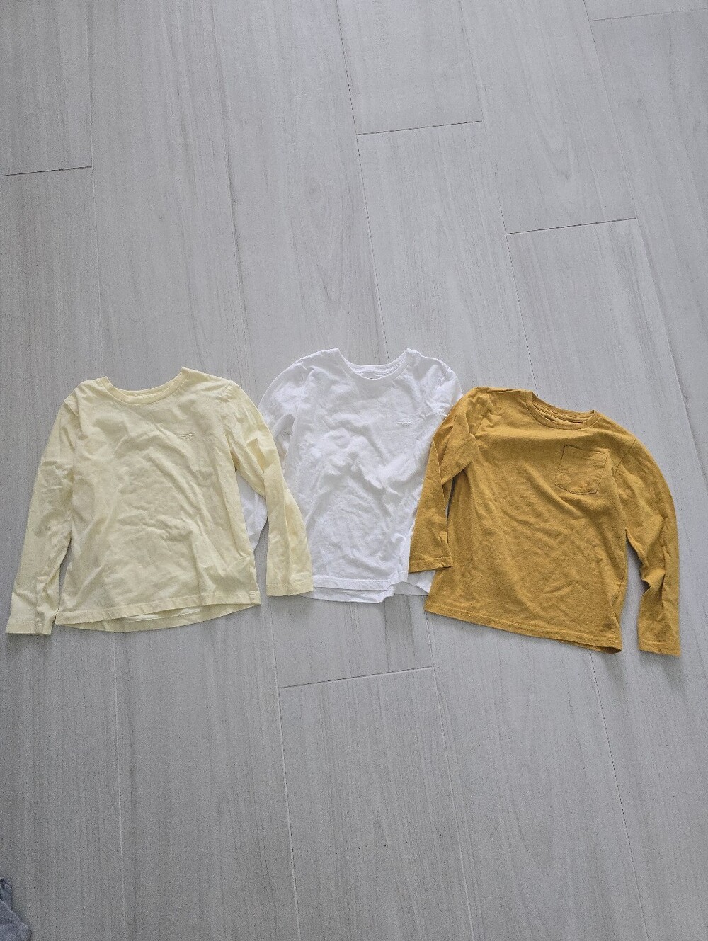 Class Club Kids Long-Sleeve Tees in White, Pale Yellow & Mustard